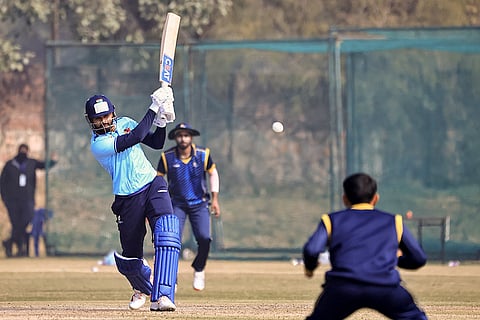 Mumbai's captain Shreyas Iyer plays a shot during the Vijay Hazare Trophy 2025-26 cricket match between Mumbai and Himachal Pradesh, at Jaipuria Vidyalaya Ground, in Jaipur.