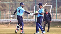 (PTI/VISHAL BHATNAGAR) : Mumbai's captain Shreyas Iyer being greeted by teammate Suryakumar Yadav after the former's half century during the Vijay Hazare Trophy 2025-26 cricket match between Mumbai and Himachal Pradesh, at Jaipuria Vidyalaya Ground, in Jaipur, 