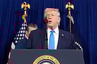 Alex Brandon : President Donald Trump speaks at his Mar-a-Lago club, Saturday, Jan. 3, 2026