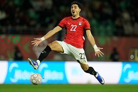 Egypt's Omar Marmoush reacts during the Africa Cup of Nations round of 16 soccer match between Egypt and Benin in Agadir, Morocco.