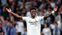 | Photo: AP/Pablo Garcia : Real Madrid's Vinicius Junior gestures during the Spanish La Liga soccer match between Real Madrid and Real Betis Sevilla in Madrid, Spain.