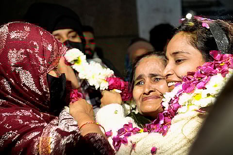 Shakira Begum embraces her daughter Gulfisha after she was released from Tihar for the first time in nearly six years.