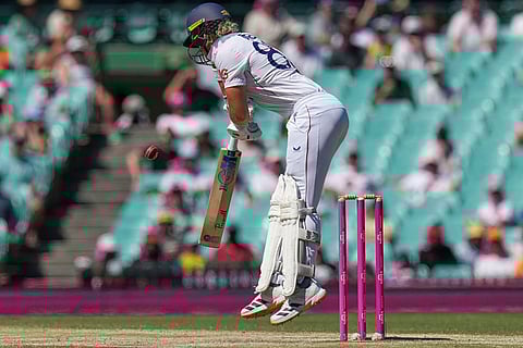 England's Jacob Bethell bats during play on the last day of the fifth and final Ashes cricket test between England and Australia in Sydney.