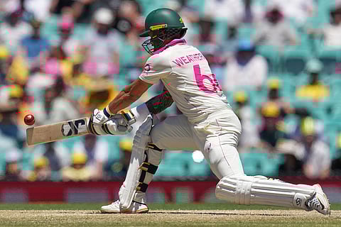 Australia's Jake Weatherald bats during play on the last day of the fifth and final Ashes cricket test between England and Australia in Sydney.
