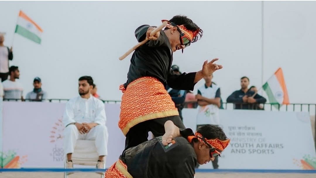 Manipur's Sudhir Meetei (top) in Pencak Silat action at the Khelo India Beach Games 2026 - Special Arrangement 