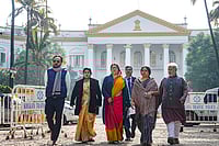Day In Pics: January 09, 2026 | Photo: PTI/Manvender Vashist Lav : From left, BJP leaders Indranil Khan, Phalguni Patra, Locket Chatterjee, Shashi Agnihotri and Shishir Bajoria leave after a meeting of the party's delegation with West Bengal Governor CV Ananda Bose, in Kolkata.