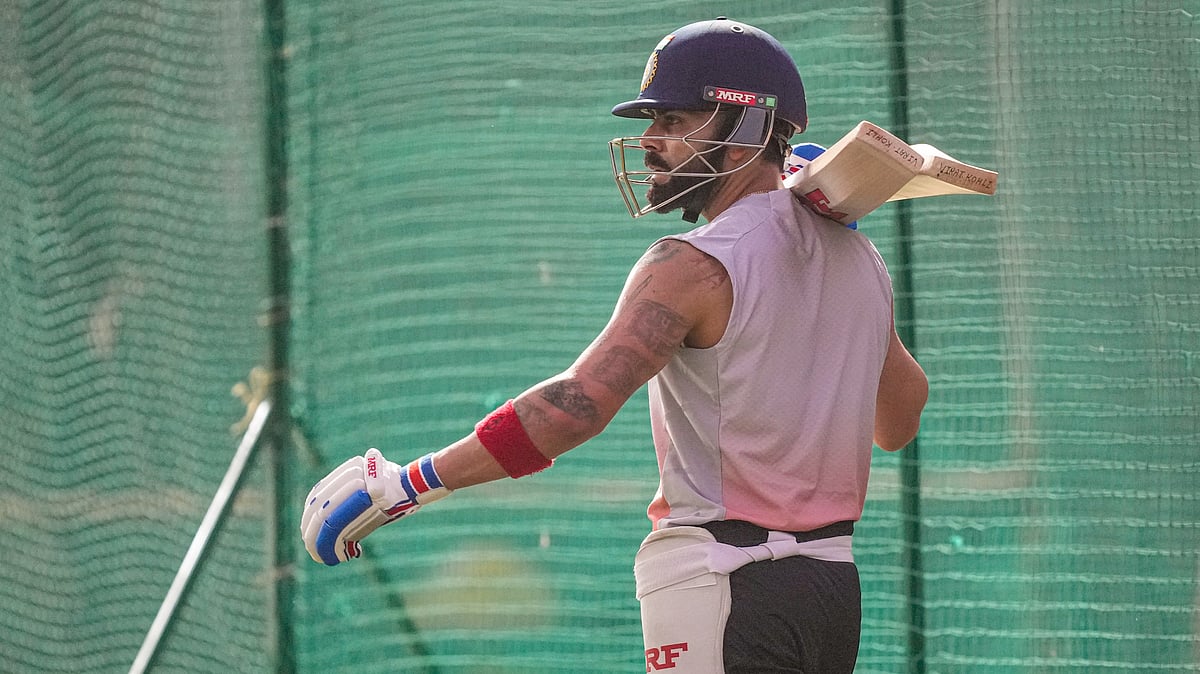 Virat Kohli during a practice session ahead of the first ODI match between India and New Zealand at Kotambi Stadium in Vadodara. - PTI