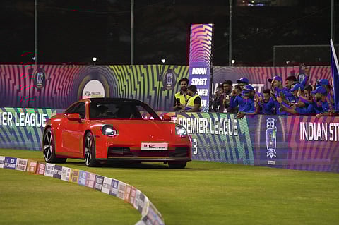 Sachin Tendulkar circling the Lalbhai stadium in Surat on a Porsche 911