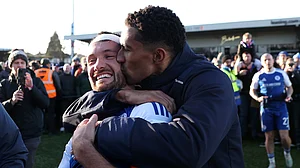 Bandaged captain Paul Dawson (L) was among the scorers as Macclesfield stunned Crystal Palace