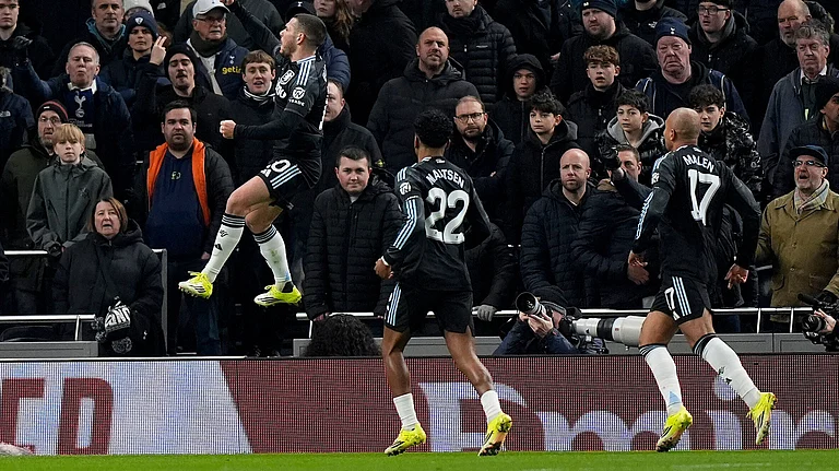 Aston Villa's Emiliano Buendia celebrates scoring their side's first goal of the game during the FA Cup third round match against Tottenham Hotspur on Saturday January 10, 2026. - | Photo: PA/Andrew Matthews via AP