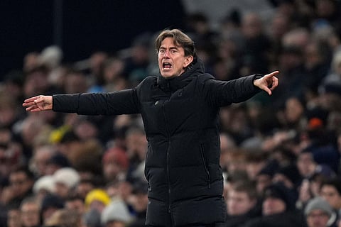 Tottenham Hotspur manager Thomas Frank on the touchline during the FA Cup third round soccer match between Tottenham Hotspur and Aston Villa in London.