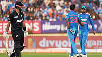 AP : India's Prasidh Krishna, centre, celebrates with his captain Shubman Gill the wicket of New Zealand's Daryl Mitchell, left, during the first One-Day International in Vadodara.