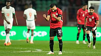 | Photo: AP/Mosa'ab Elshamy : Egypt's Mohamed Salah celebrates at the end of the Africa Cup of Nations quarterfinal soccer match between Egypt and Ivory Coast, in Agadir, Morocco, Saturday, Jan. 10, 2026. 