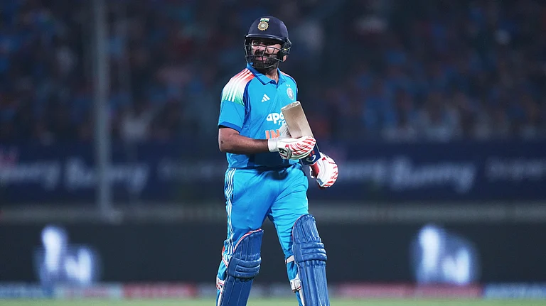 India's Rohit Sharma reacts as he leaves the field after losing his wicket during the first One Day International cricket match between India and New Zealand in Vadodara, India, Sunday, Jan. 11, 2026. - (AP Photo/Ajit Solanki)