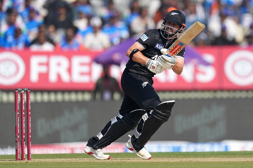 New Zealand's Henry Nicholls plays a shot during the first One Day International cricket match between India and New Zealand in Vadodara, India. - | Photo: AP/Ajit Solanki