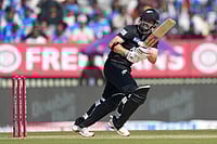 | Photo: AP/Ajit Solanki : New Zealand's Henry Nicholls plays a shot during the first One Day International cricket match between India and New Zealand in Vadodara, India.