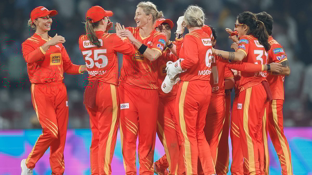 | Photo: X/wplt20 : Gujarat Giants' Sophie Devine celebrates a wicket during the Women's Premier League match against Delhi Capitals on January 11, 2026.