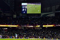 | Photo: Nick Potts/PA via AP : The scoreboard displays the 10-1 scoreline during the FA Cup third round match between Manchester City and Exeter in Manchester, England.