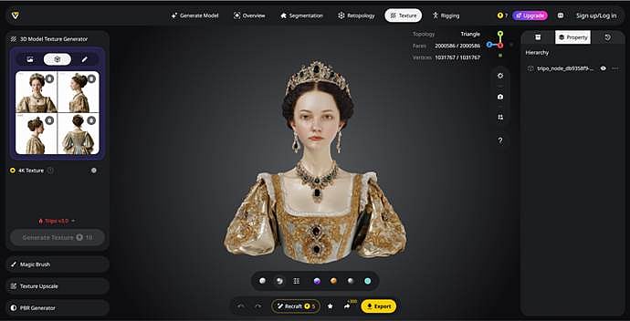 3D model of a woman in historical dress within a software interface