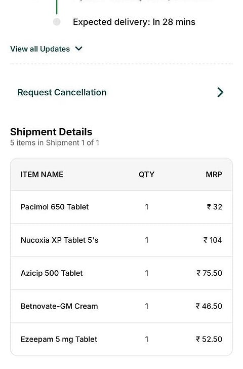 Screenshot of a medicine bill generated via Apollo’s telecommunication doctor