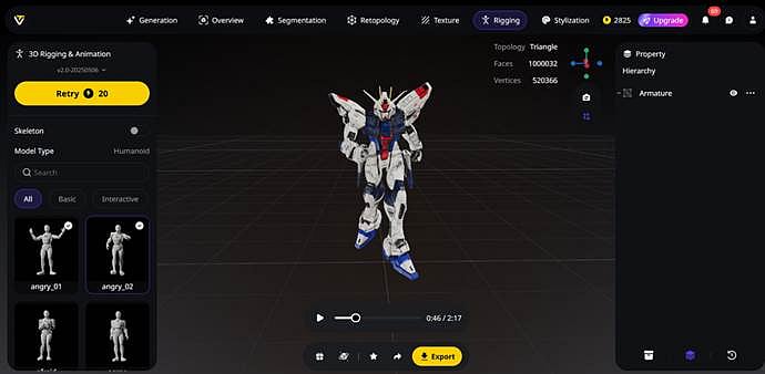3D model of a Gundam in a software interface