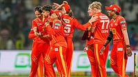 | Photo: PTI/Kunal Patil : Gujarat Giants' players celebrate after winning the Women's Premier League match against Delhi Capitals at the DY Patil Stadium in Navi Mumbai.
