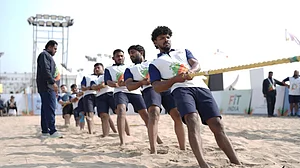 KIBG 2026 : Akshay Patil (in front) during the Khelo India Beach Games..