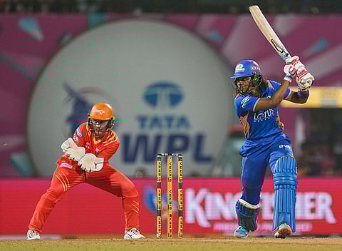 Mumbai Indians' Hayley Matthews plays a shot during the Women's Premier League (WPL) 2026 T20 cricket match between Gujarat Giants and Mumbai Indians, at the DY Patil Stadium, in Navi Mumbai.