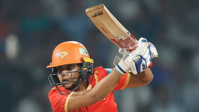Gujarat Giants' Ayushi Soni in action during the WPL encounter against MI. - BCCI
