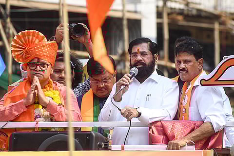 Maharashtra Deputy Chief Minister Eknath Shinde during a public rally for the upcoming Brihanmumbai Municipal Corporation (BMC) elections, in Mumbai.