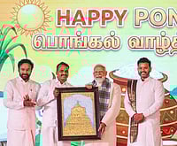 Pongal Has Become A Global Festival, Says PM Modi At New Delhi Celebrations PTI : In this image received on Jan. 14, 2026, Prime Minister Narendra Modi being felicitated by Union Minister of State L Murugan as Union Ministers G Kishan Reddy and K Rammohan Naidu look on during 'Pongal' festival celebrations at Murugan's residence, in New Delhi.