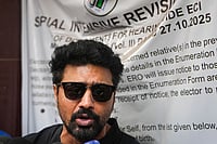| Photo: PTI/Manvender Vashist Lav : Actor and TMC MP Deepak Adhikari, popularly known as Dev, addresses the media after appearing for a Special Intensive Revision (SIR) verification hearing as summoned by the Election Commission (EC), at Katjunagar Swarnamayee Vidyapith (HS), Jadavpur, in Kolkata, West Bengal.