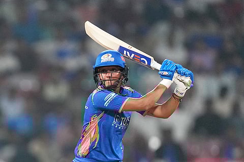 Mumbai Indians' captain Harmanpreet Kaur plays a shot during the Women's Premier League (WPL) 2026 T20 cricket match between Gujarat Giants and Mumbai Indians, at the DY Patil Stadium, in Navi Mumbai.