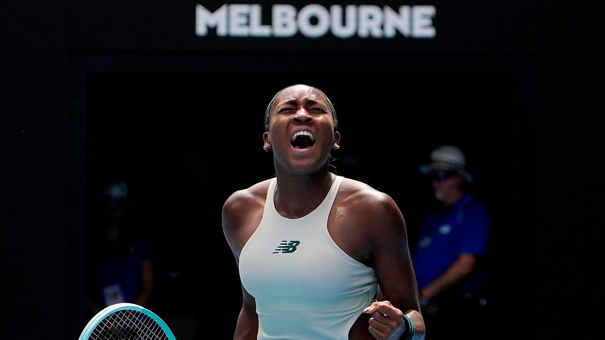 Coco Gauff of the U.S. celebrates after defeating Belinda Bencic of Switzerland in a fourth round match at the Australian Open tennis championship in Melbourne, Australia, Sunday, Jan. 19, 2025. - AP Photo/Asanka Brendon Ratnayake