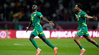 Senegal Vs Egypt AFCON 2025-26 Semi-Final: Sadio Mane Tops Salah Again As Late Goal Sends Teranga Lions Into Final (AP Photo/Themba Hadebe) : Senegal's Sadio Mane, left, celebrates after scoring his side's opening goal during the Africa Cup of Nations semifinal soccer match between Senegal and Egypt, in Tangier, Morocco, Wednesday, Jan. 14, 2026.