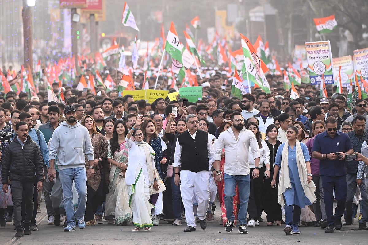 Chief Minister Mamata Banerjee leads a protest rally against the Enforcement Directorate (ED raids at I-PAC office  - IMAGO / Hindustan Times