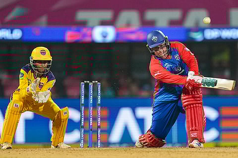 Delhi Capitals' Lizelle Lee plays a shot during the Women's Premier League (WPL) 2026 T20 cricket match between UP Warriorz and Delhi Capitals, at the DY Patil Stadium, in Navi Mumbai.