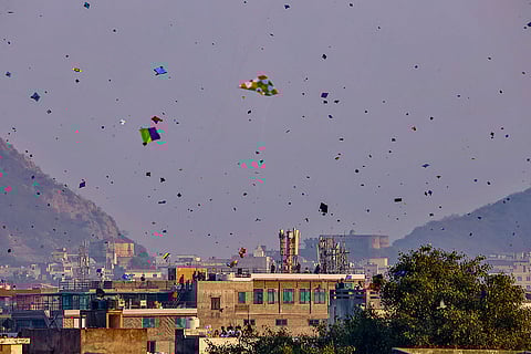 Kites dot the sky during the 'Makar Sankranti' festival, in Jaipur.