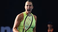 Aryna Sabalenka At Australian Open 2026: World No. 1's Possible Path To Third Title | Photo: AP/Tertius Pickard : Aryna Sabalenka of Belarus reacts after winning a point during the women's final match against Marta Kostyuk of Ukraine at the Brisbane International tennis tournament in Brisbane, Australia, Sunday, Jan. 11, 2026.
