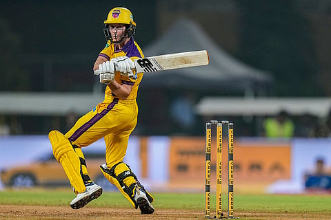 UP Warriorz' captain Meg Lanning plays a shot during the Women's Premier League (WPL) 2026 T20 cricket match between Mumbai Indians and UP Warriorz, at the DY Patil Stadium, in Navi Mumbai.