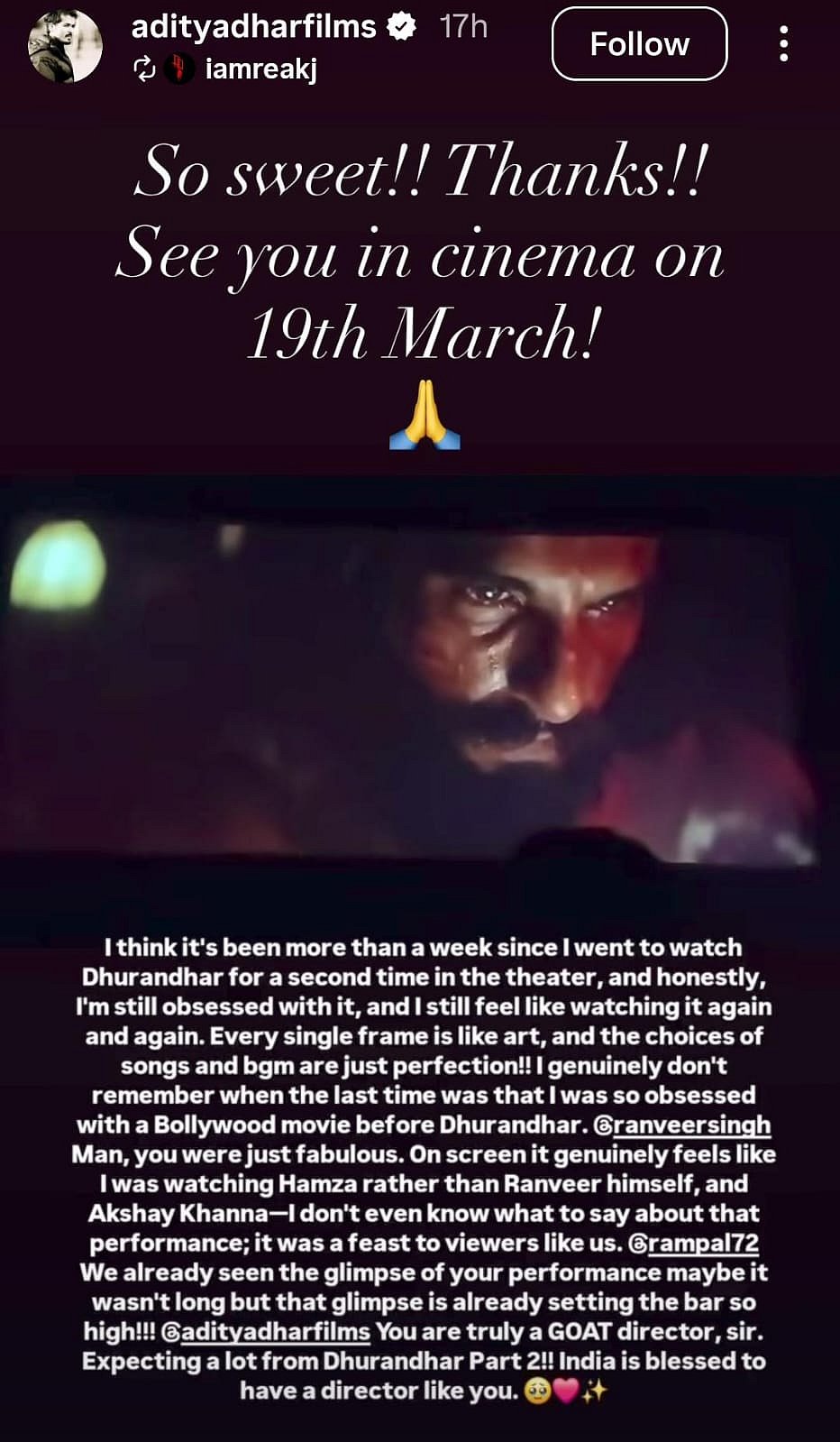 Aditya Dhars post on Dhurandhar release date