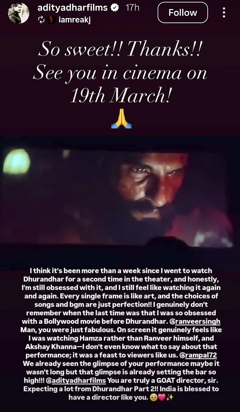 Aditya Dhars post on Dhurandhar release date