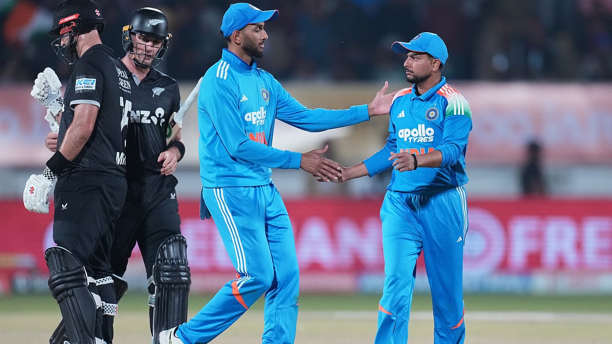 India's Prasidh Krishna congratulates India's Kuldeep Yadav after taking the wicket of New Zealand's Will Young during the second One Day International cricket match between India and New Zealand in Rajkot, India, Wednesday, Jan. 14, 2026. - | Photo: AP/Ajit Solanki