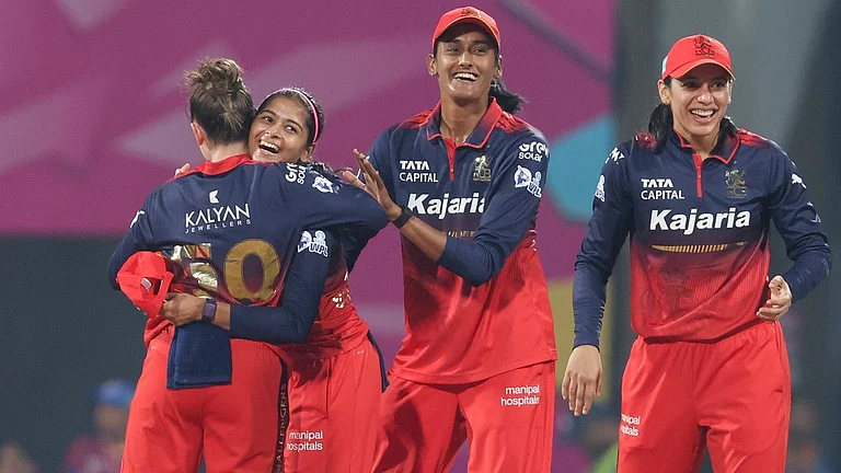 Royal Challengers Bengaluru's Shreyanka Patil celebraets after taking a wicket during the Women's Premier League match against Gujarat Giants on January 16, 2026. - | Photo: Instagram/wplt20