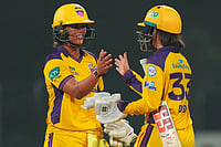 | Photo: PTI/Kunal Patil : UP Warriorz' Chloe Tryon, left, and Harleen Deol celebrate after winning the Women's Premier League (WPL) 2026 T20 cricket match against Mumbai Indians, at the DY Patil Stadium, in Navi Mumbai.