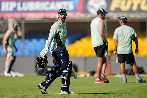 New Zealand's Devon Conway during a practice session ahead of the third ODI cricket match of the series between India and New Zealand, at Holkar Cricket Stadium, in Indore, Madhya Pradesh.
