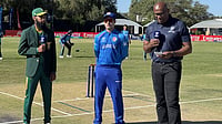 X/Afghanistan Cricket Board : Captains at the toss for game 6 of ICC Under-19 World Cup 2026 between Afghanistan and South Africa in Windhoek.