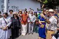 Special Arrangement  : Krishnamachari Bose, NIkhil Chopra, KMB Chairman Venu V, during Flag hoisting ceremony of KMB 2025