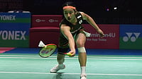 BAI : An Se Young of South Korea in action during the women's singles semi-finals of India Open 2026.
