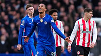 (Bradley Collyer/PA via AP) : Chelsea's Joao Pedro celebrates scoring during the English Premier League soccer match between Chelsea and Brentford in London, Saturday Jan. 17, 2026.